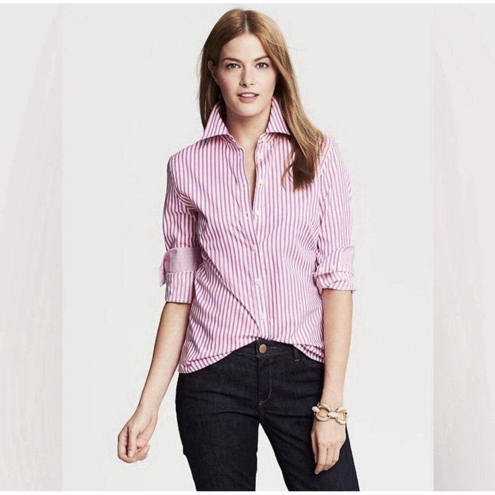 NWT Banana Republic Pink White Striped Button Up Dress Shirt Size 0 NEW $59.50